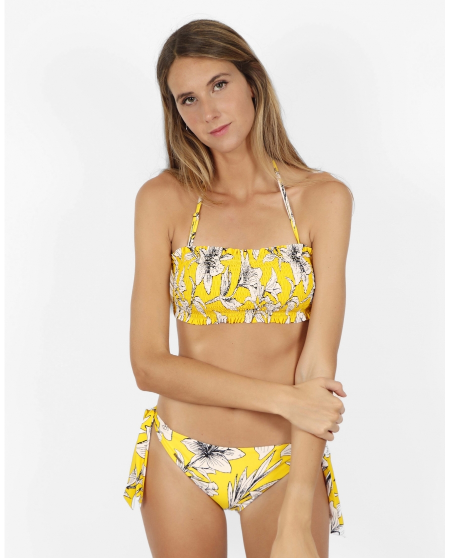 ADMAS Bikini Bandeau Yellow Flowers para Mujer AMARILLO