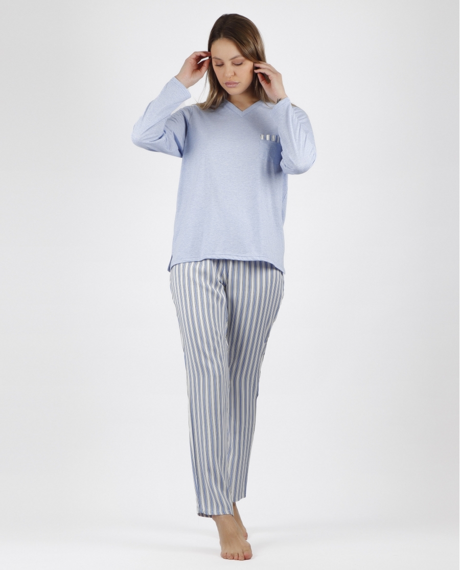 ADMAS CLASSIC Pijama Manga Larga Fashion Stripes para Mujer AZUL