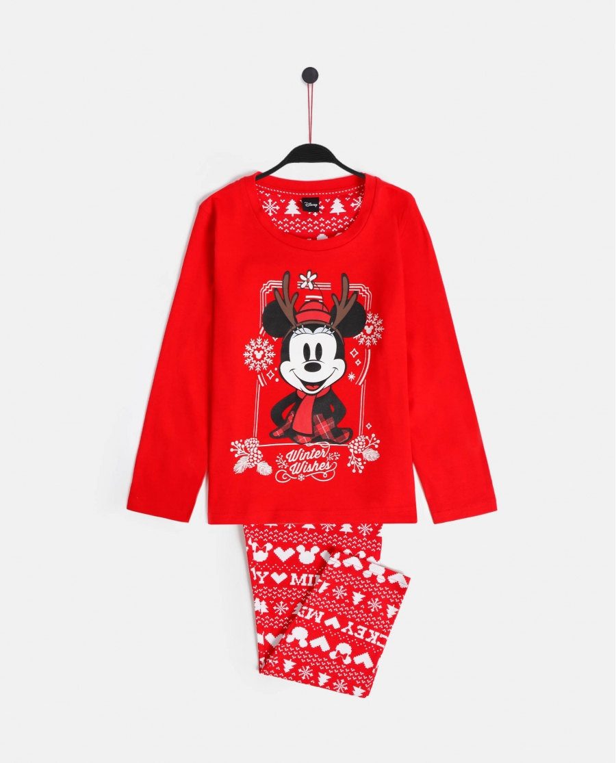 DISNEY Pijama Manga Larga Mickey Christmas para Niña ROJO