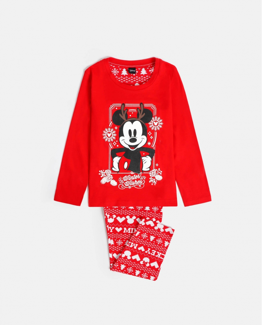 DISNEY Pijama Manga Larga Mickey Christmas para Niño ROJO