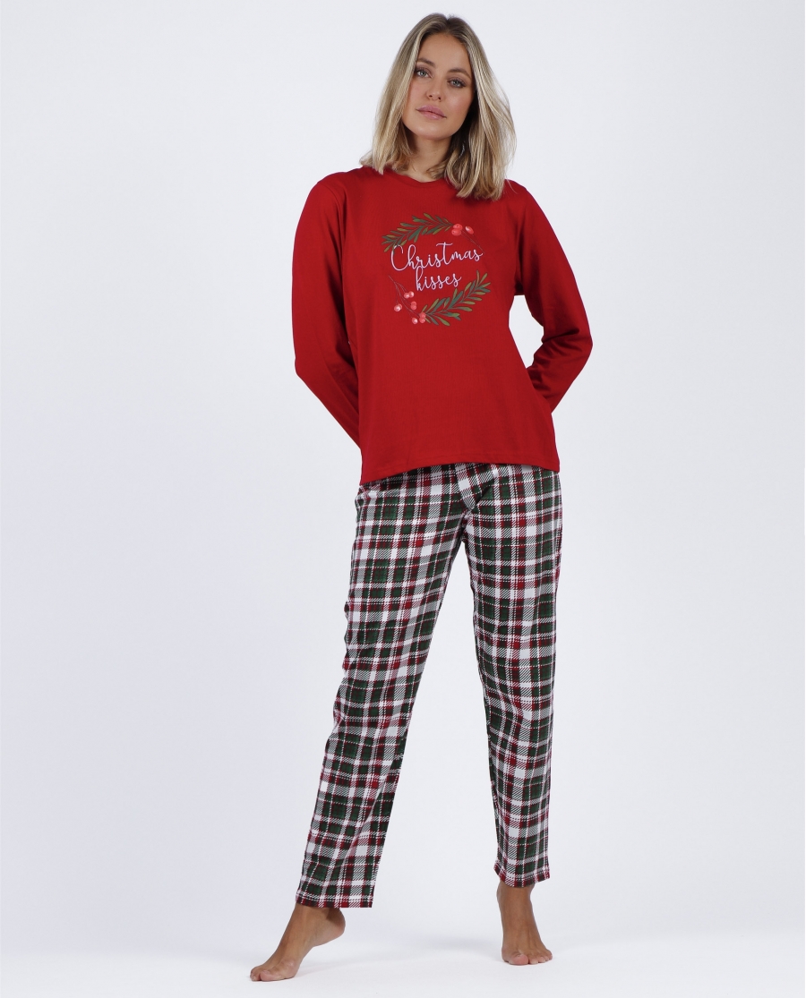 ADMAS Pijama Manga Larga Christmas Kisses para Mujer ROJO RUBÍ