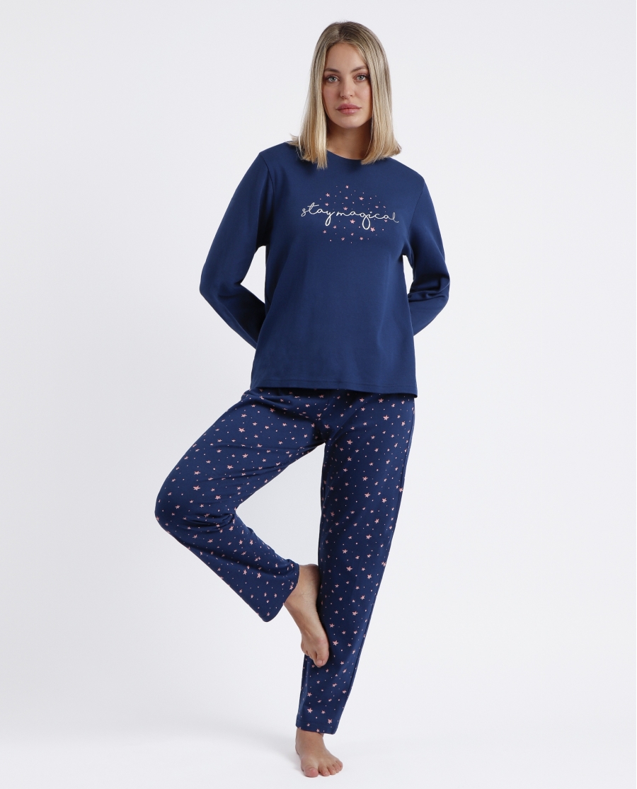 STAY AT HOME Pijama Manga Larga Magical para Mujer MARINO