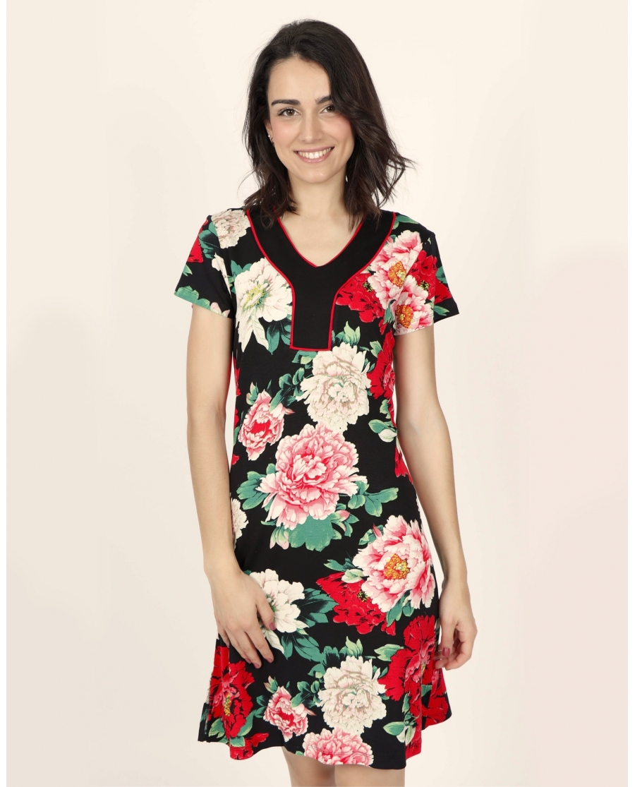 ADMAS Vestido Manga Corta Nightflowers para Mujer, Talla Grande FLORES