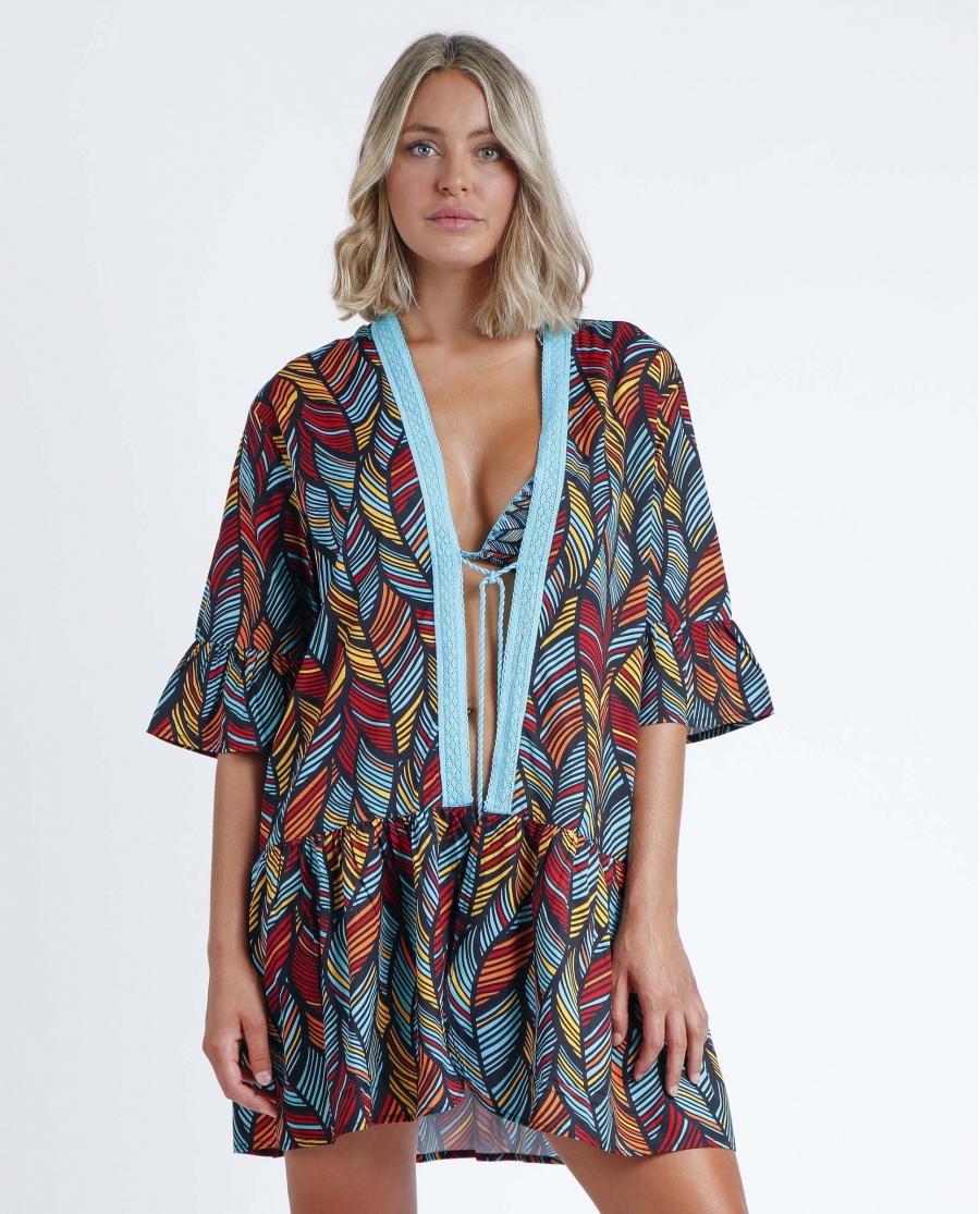 ADMAS Vestido Ethnic Feathers para Mujer TURQUESA