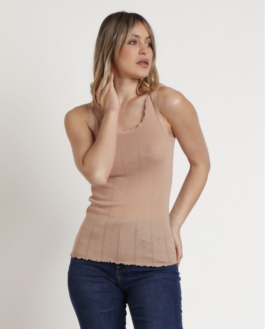 ADMAS Camiseta Tirante Canalé para Mujer BEIGE