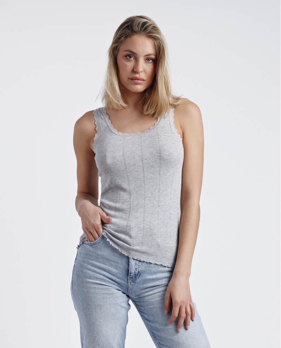 ADMAS Camiseta Tirante Canalé para Mujer GRIS JASPE