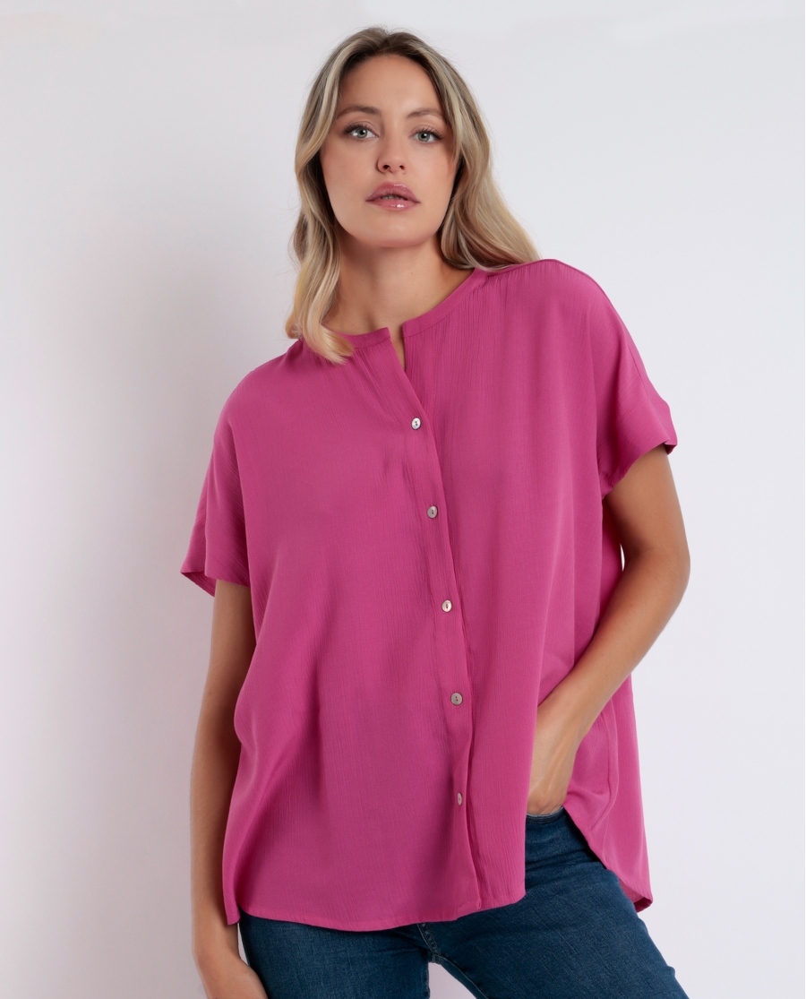 ADMAS Camisa Manga Corta Fluida para Mujer FUCSIA