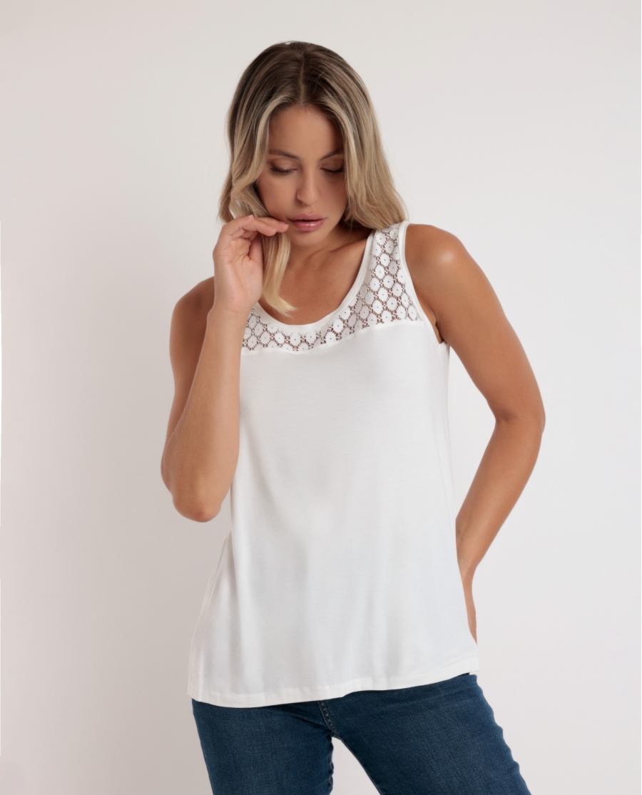 ADMAS Camiseta Sin Mangas Lace para Mujer BLANCO