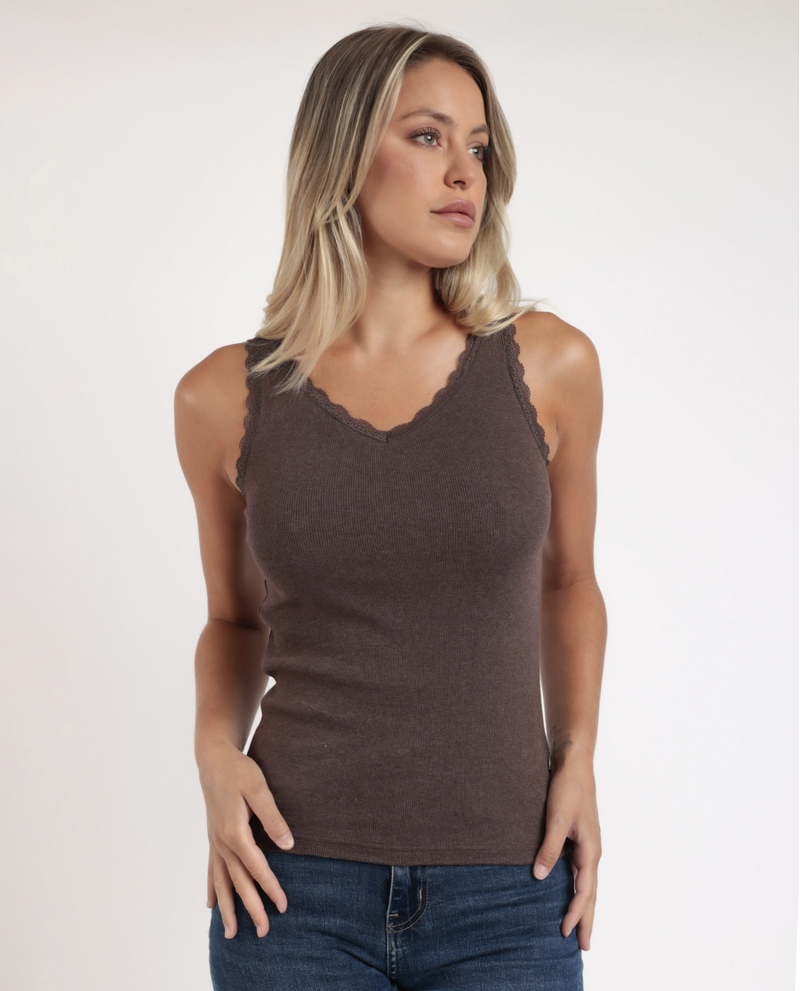 ADMAS Camiseta Sin Mangas Romantic Rib para Mujer CHOCOLATE