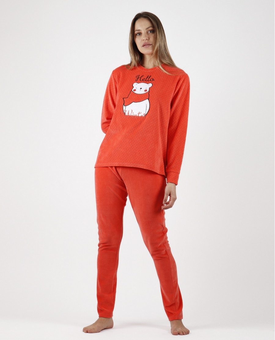 ADMAS Pijama Manga Larga Hello Wish para Mujer CORAL