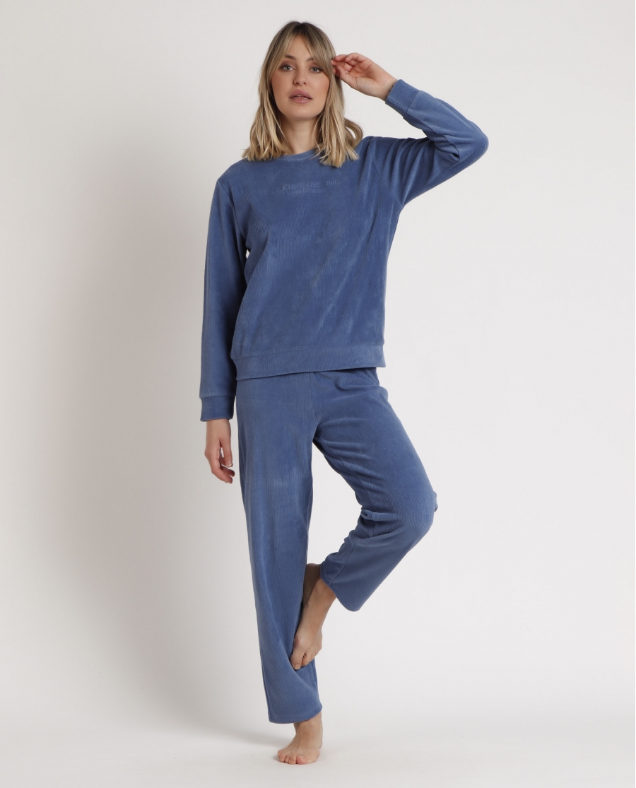 ADMAS Pijama Manga Larga Corduroy para Mujer AZUL