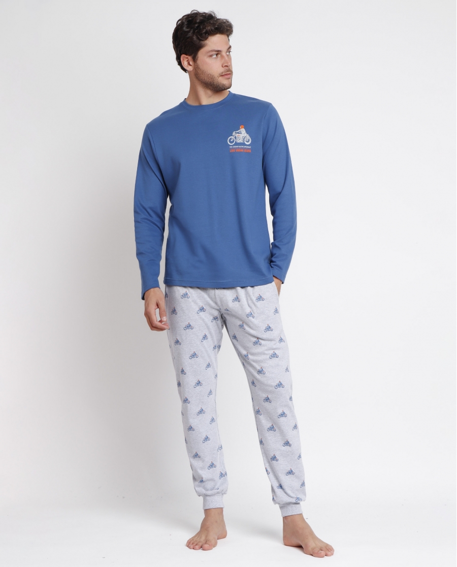 LOIS Pijama Manga Larga Urban Motor para Hombre AZUL