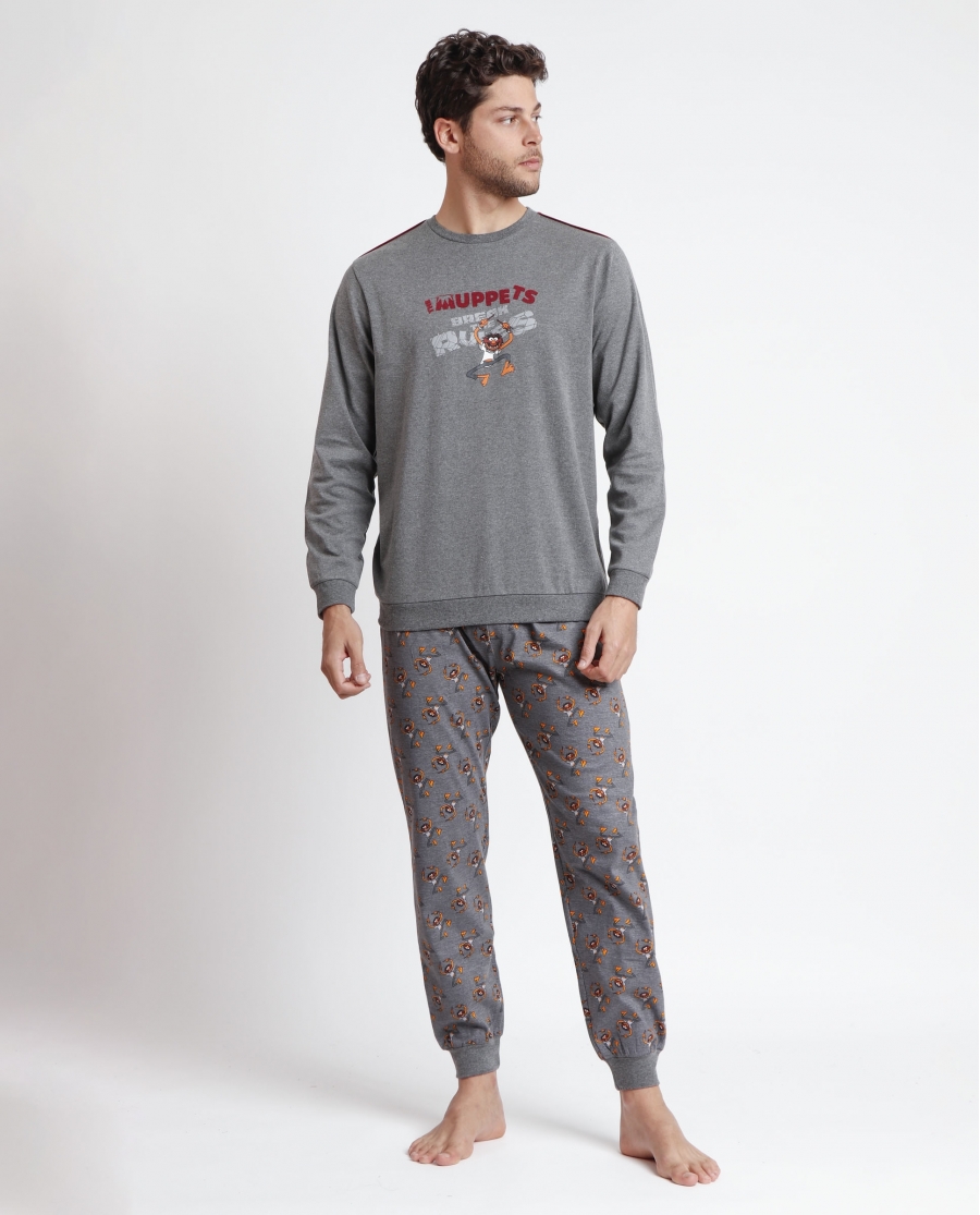 DISNEY Pijama Manga Larga Animal Break the Rules para Hombre GRIS JASPE