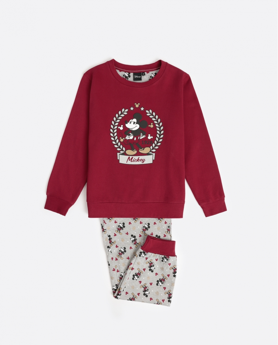 DISNEY Pijama Manga Larga King Mickey para Niño BURDEOS