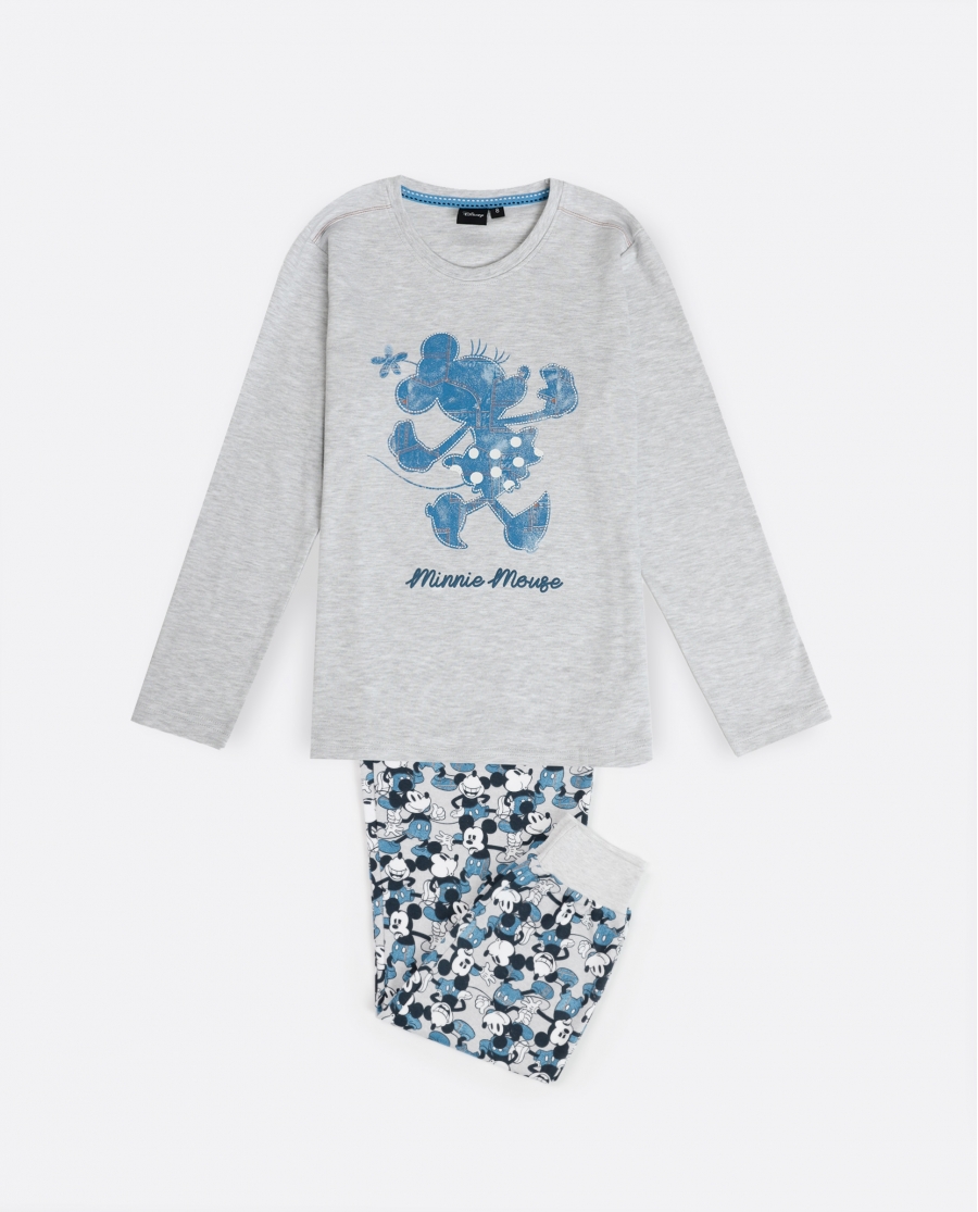 DISNEY Pijama Manga Larga Mickey Jeans para Niña GRIS JASPE