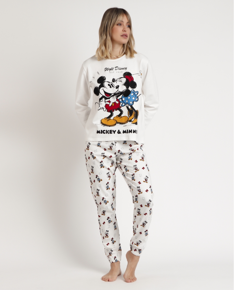 DISNEY Pijama Manga Larga Mickey & Minnie Sketch para Mujer CRUDO