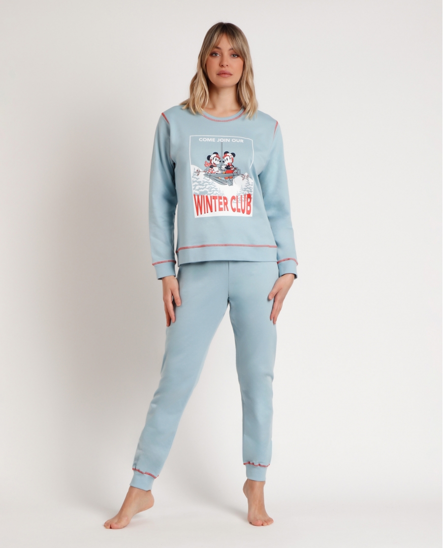 DISNEY Pijama Manga Larga Felpa Winter Club para Mujer AQUA