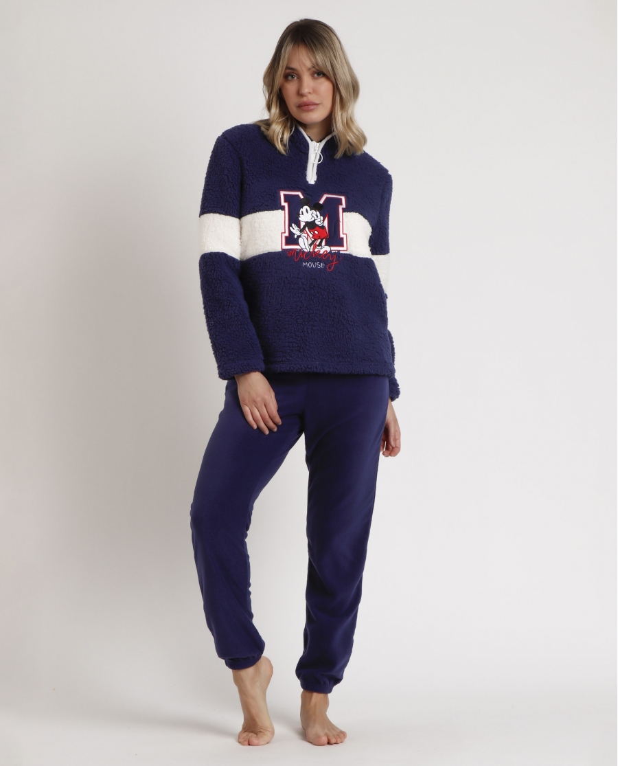 DISNEY Pijama Manga Larga Calentito Mickey New York para Mujer AZUL