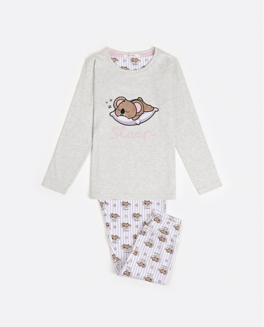 ADMAS Pijama Manga Larga All You Need Is Sleep para Niña GRIS JASPE