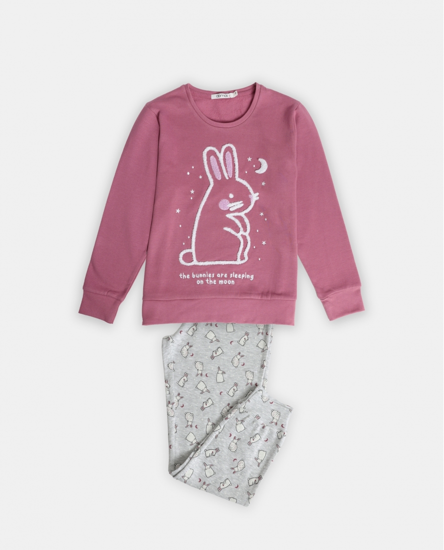 ADMAS Pijama Manga Larga Bunnies On The Moon para Niña ANCIENT PINK