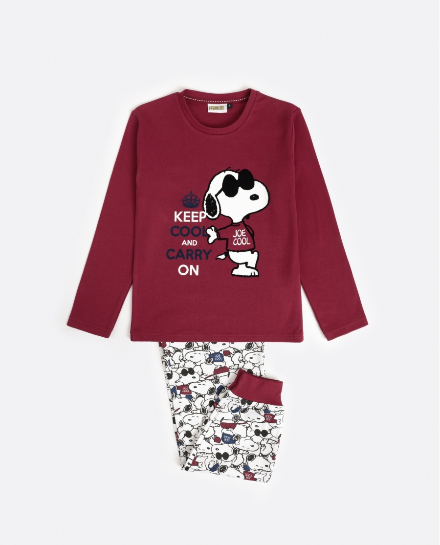 PEANUTS Pijama Manga Larga Snoopy Cool para Niña BURDEOS