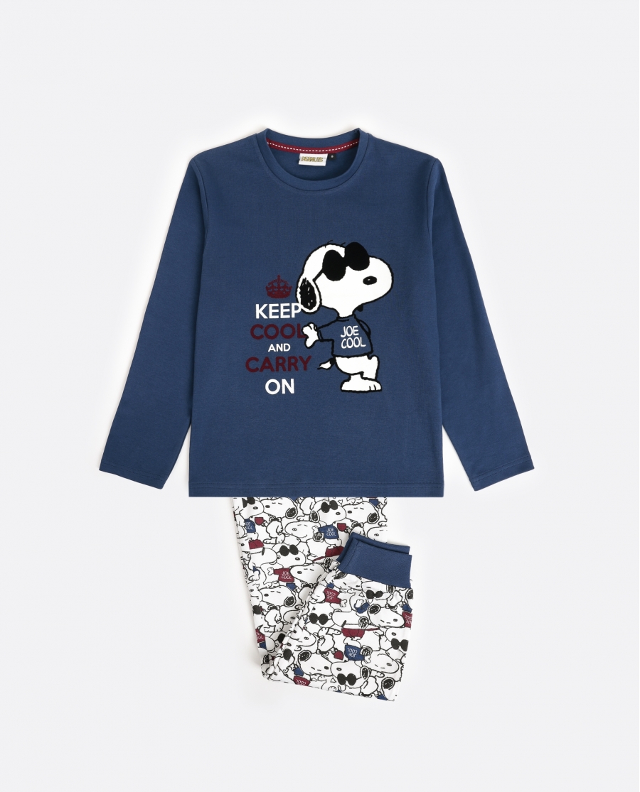 PEANUTS Pijama Manga Larga Snoopy Cool para Niño MARINO