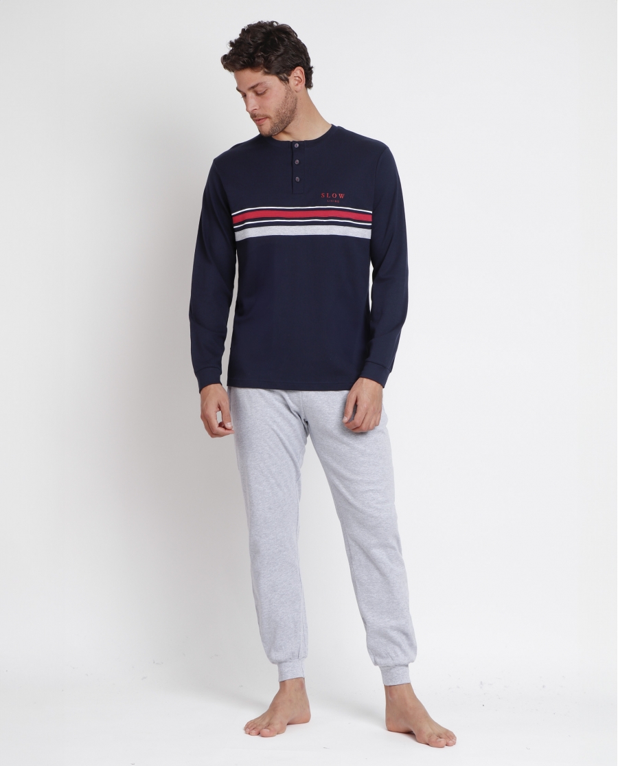 STAY AT HOME Pijama Manga Larga Slow Living para Hombre MARINO