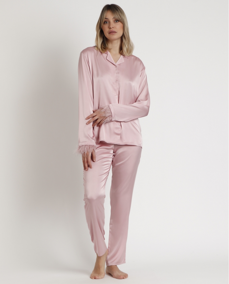 ADMAS LUXURY Pijama Abierto Manga Larga Plumas Marabu Luxe para Mujer PETALO