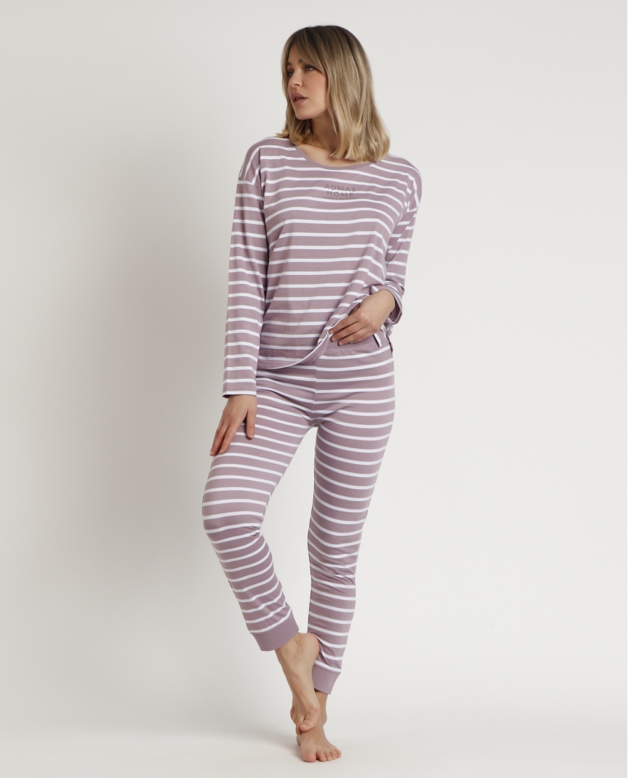 ADMAS HOME Pijama Manga Larga Oversize Stripes Home para Mujer BERENJENA