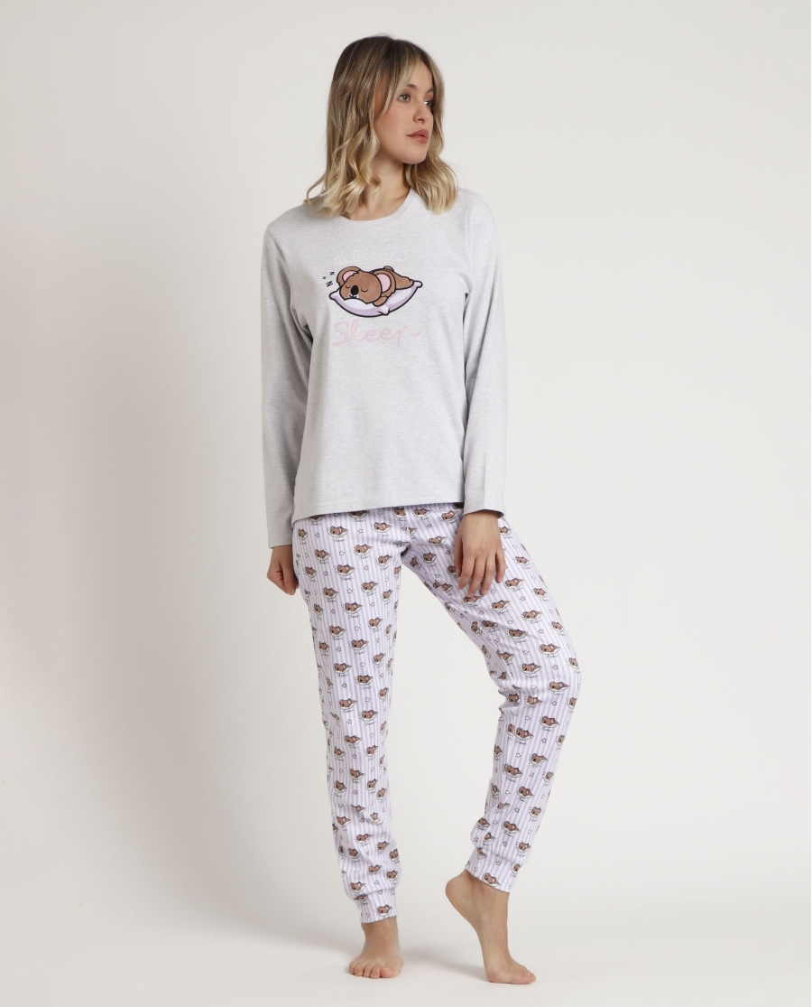 ADMAS Pijama Manga Larga All You Need is Sleep A para Mujer GRIS JASPE