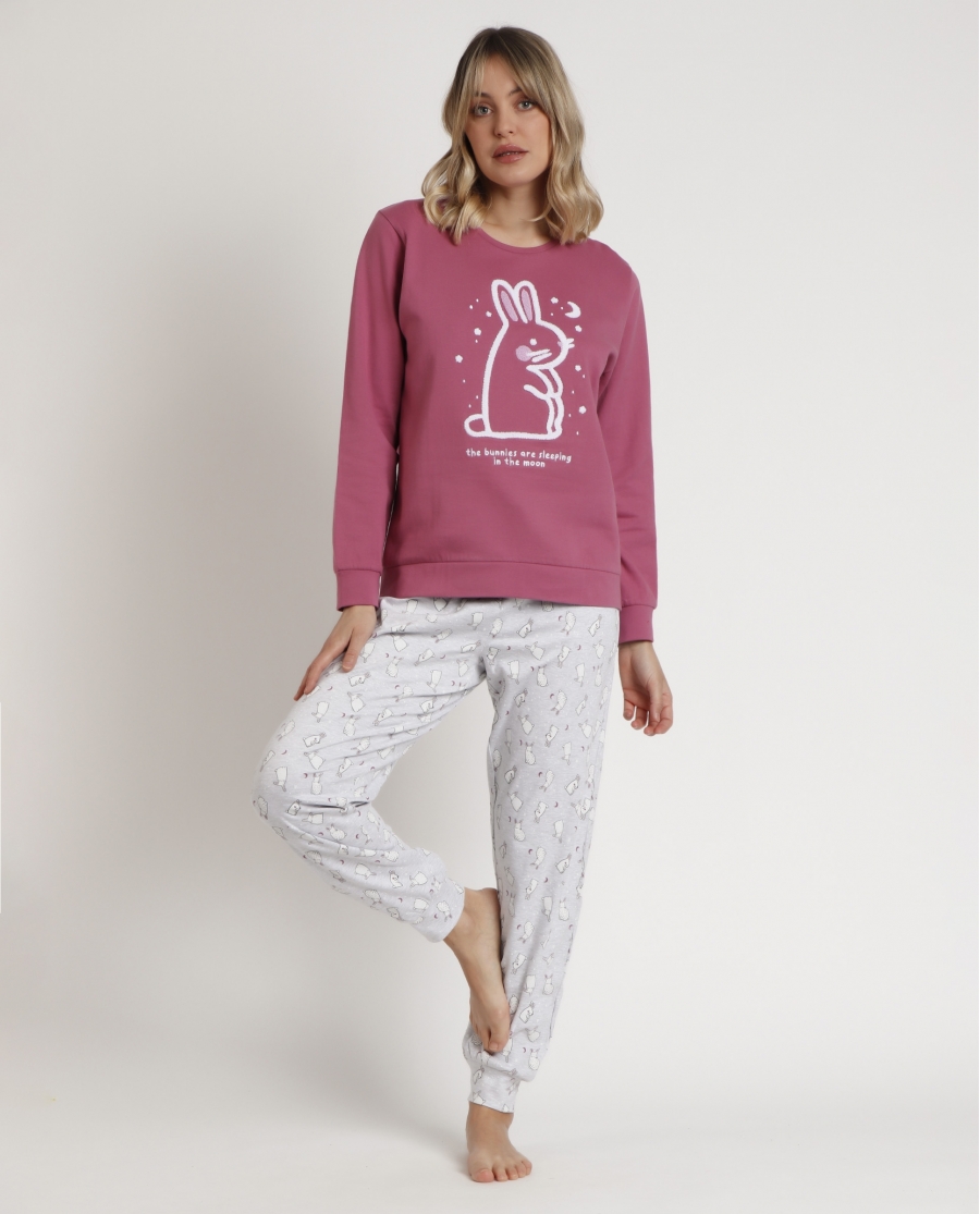 ADMAS Pijama Manga Larga Bunnies On The Moon para Mujer ANCIENT PINK