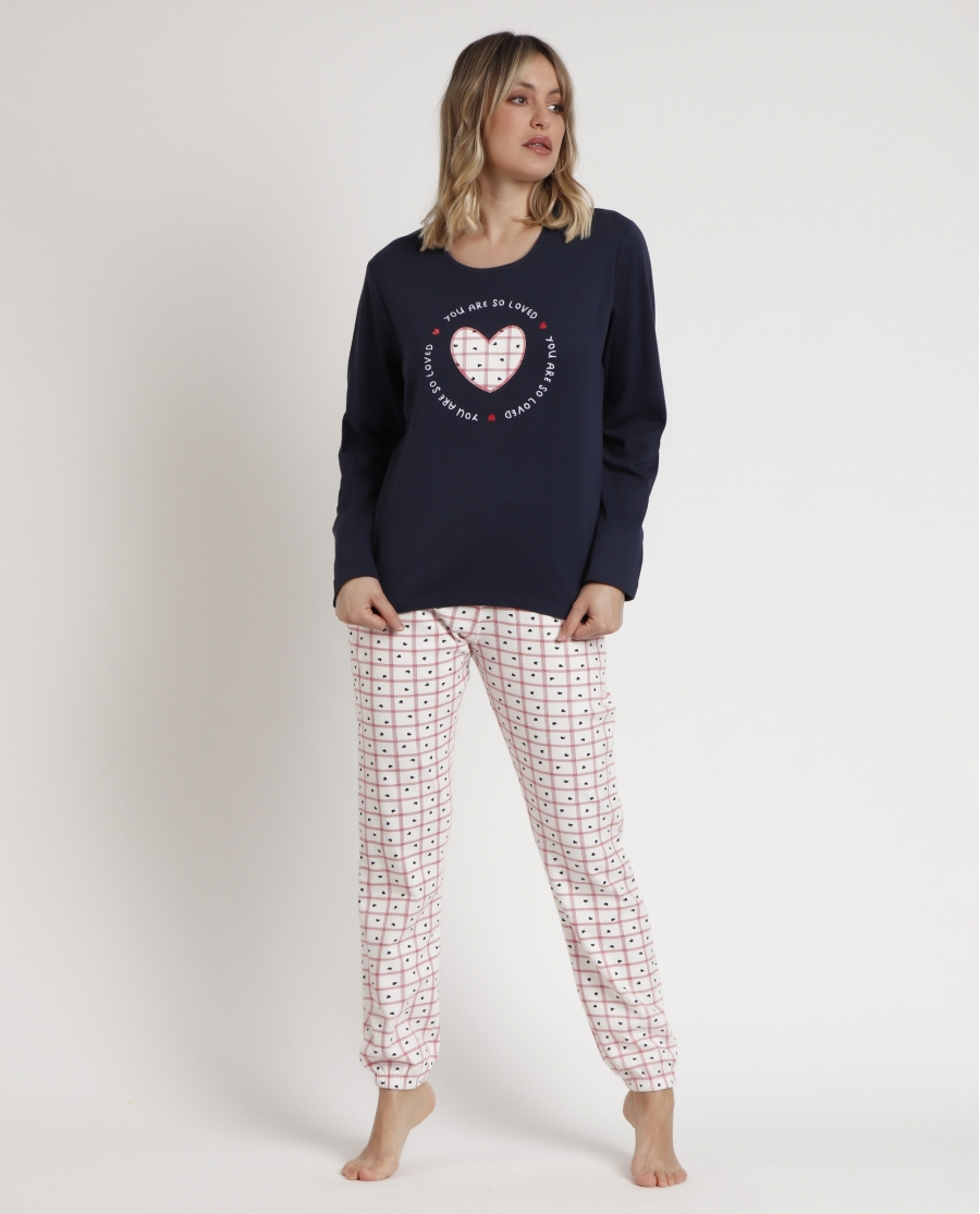 ADMAS Pijama Manga Larga You Are So Loved para Mujer MARINO