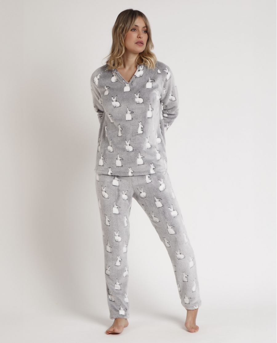 ADMAS Pijama Manga Larga Corel Bunnies On The Moon para Mujer GRIS