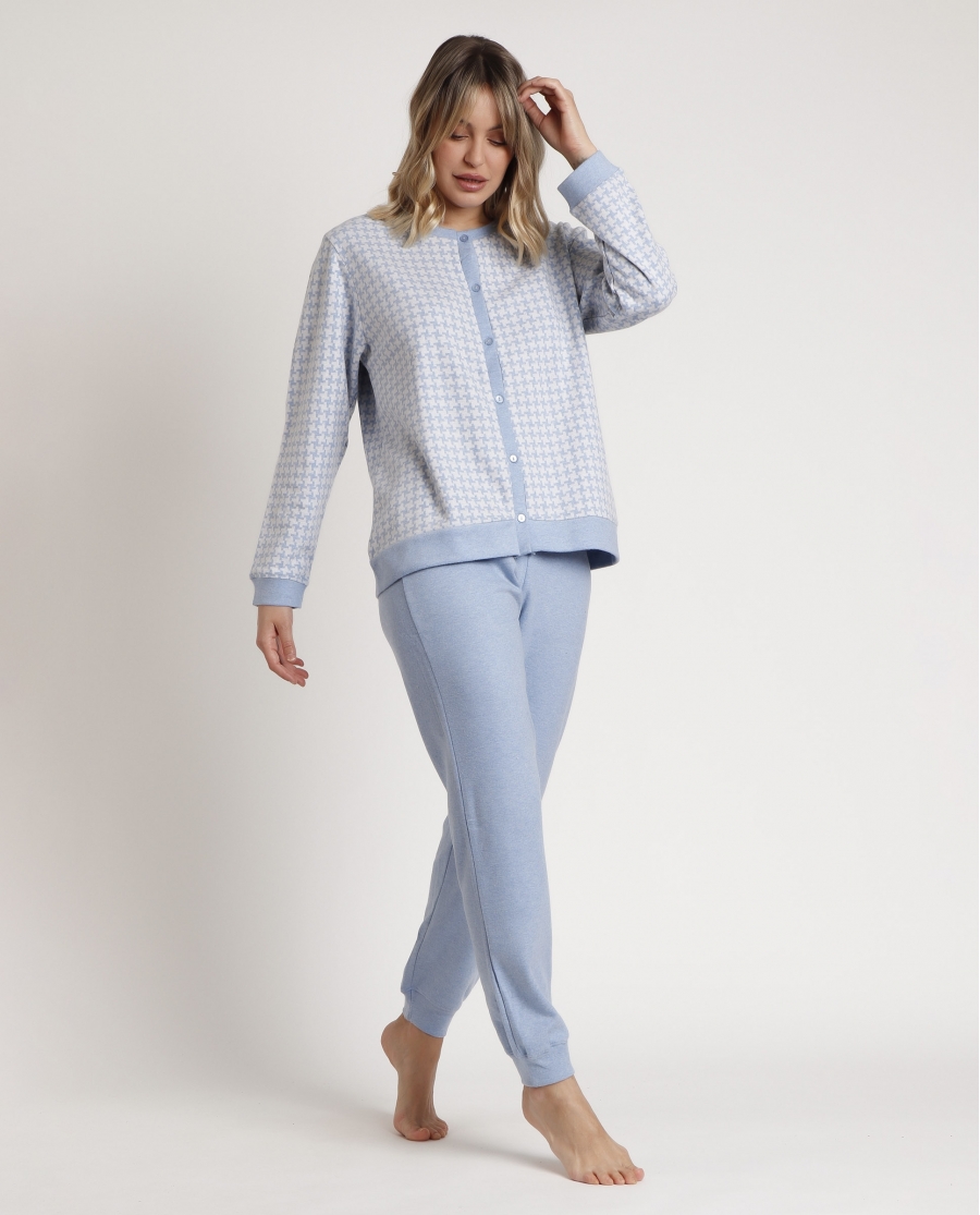 ADMAS Pijama Abierto Manga Larga Punto Milano Dream para Mujer AZUL