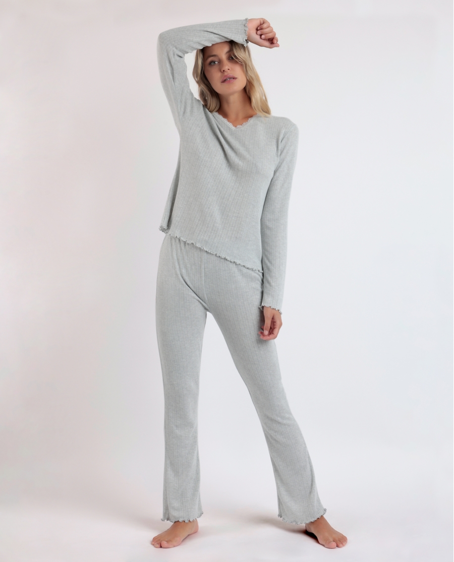 ADMAS Pijama Manga Larga Pico Soft Canalé para Mujer GRIS JASPE