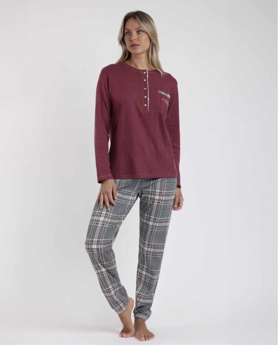 ADMAS Pijama Manga Larga Tapeta Boston Chic para Mujer GRANATE