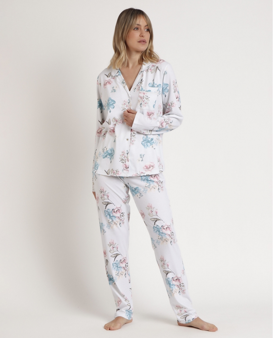 ADMAS Pijama Abierto Manga Larga French Garden para Mujer VERDE AGUA