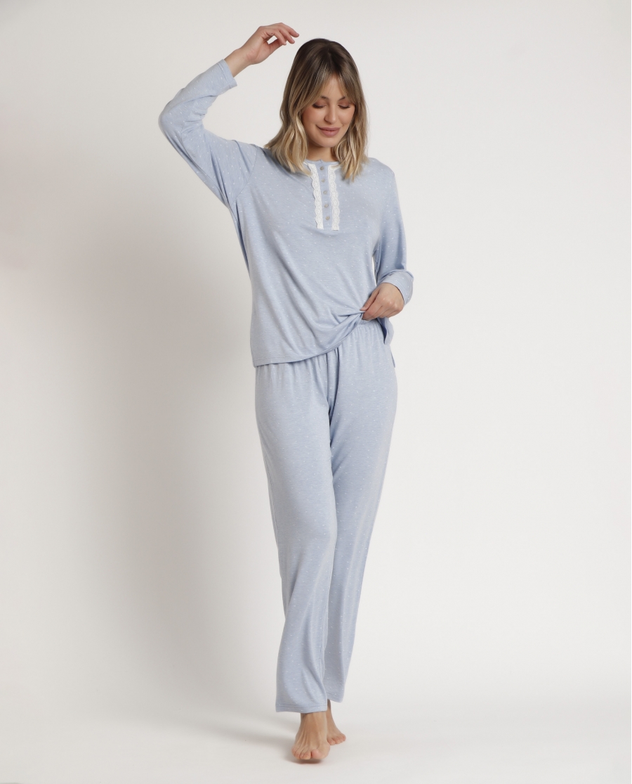 ADMAS CLASSIC Pijama Manga Larga Tapeta Soft Hearts para Mujer AZUL