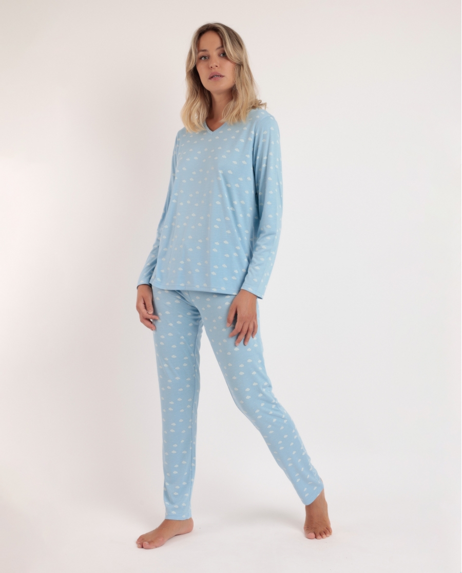 ADMAS CLASSIC Pijama Manga Larga Maternity Nubes Pico para Mujer AZUL