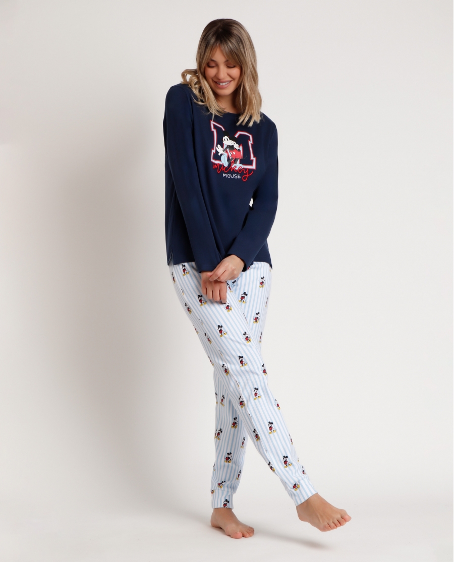 DISNEY Pijama Manga Larga Mickey New York para Mujer AZUL