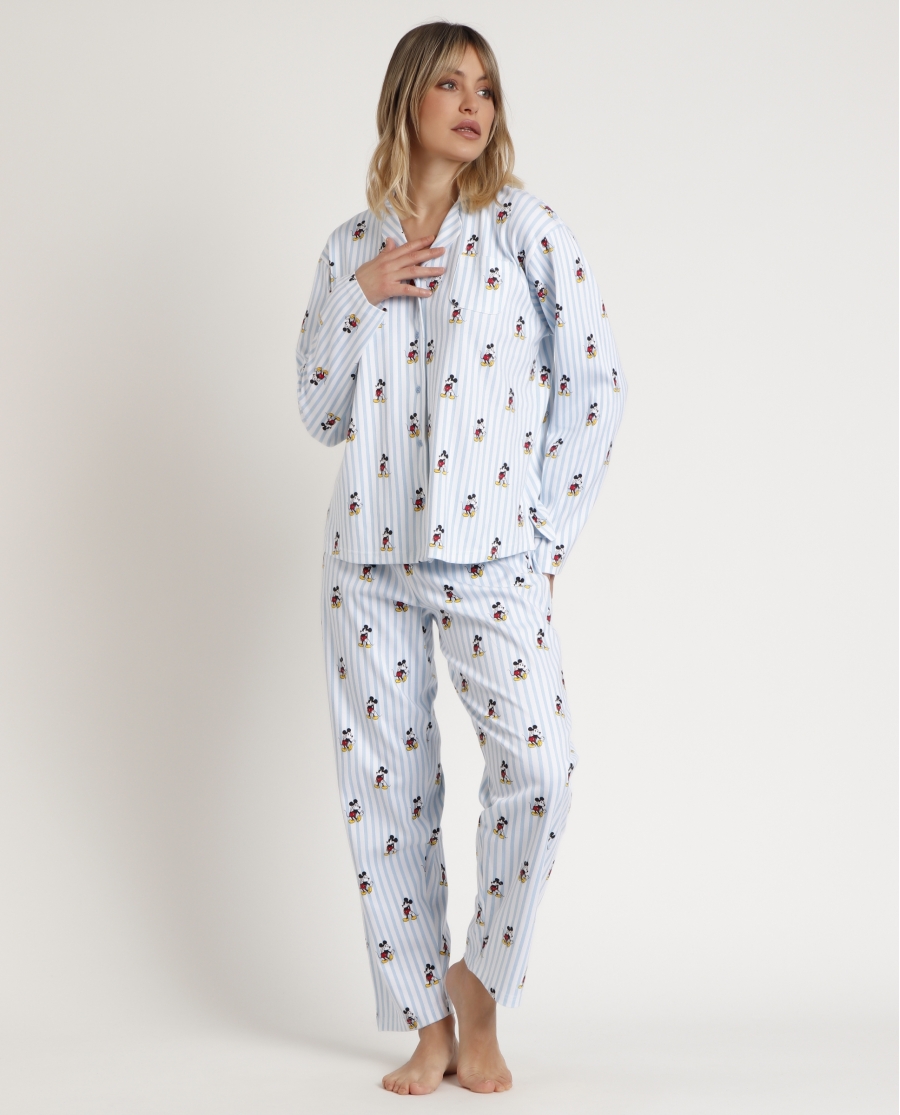 DISNEY Pijama Abierto Manga Larga Mickey New York para Mujer AZUL