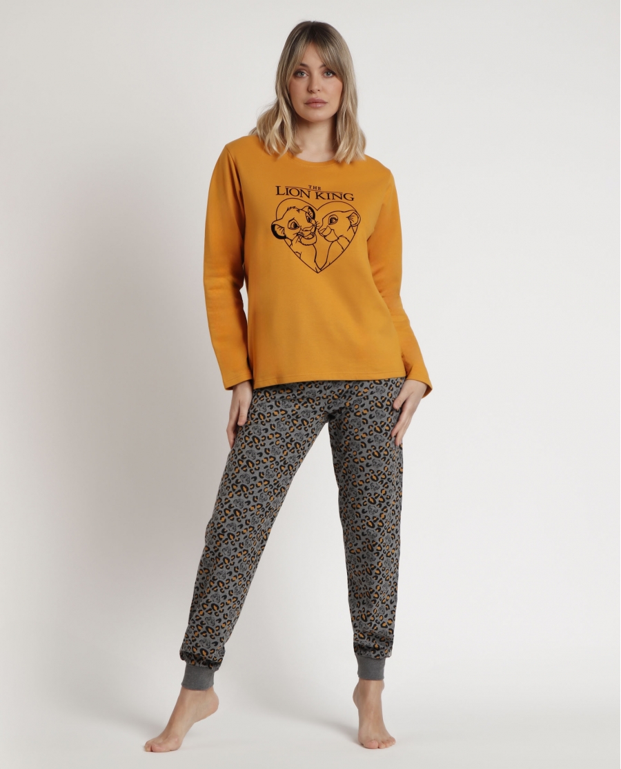 DISNEY Pijama Manga Larga Felpa Lion King para Mujer AMARILLO