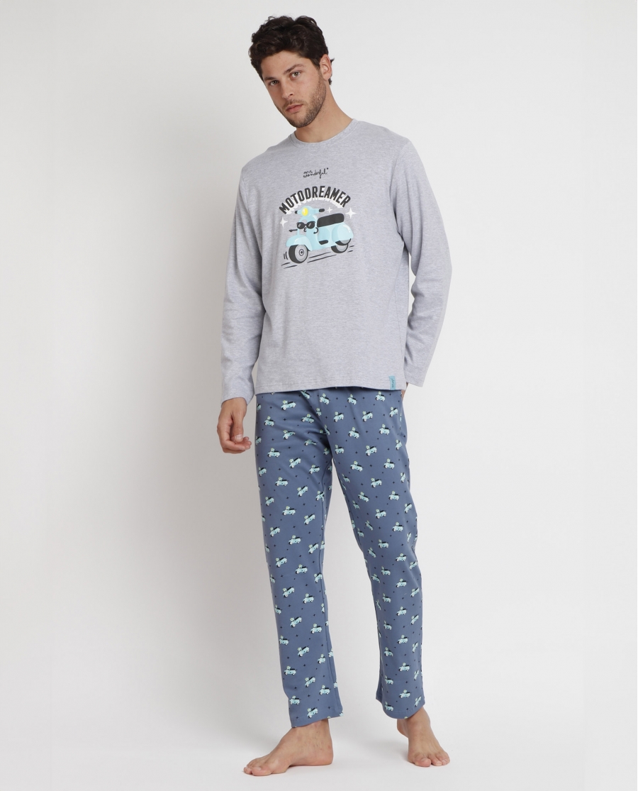 MR WONDERFUL Pijama Manga Larga Motodreamer para Hombre GRIS JASPE