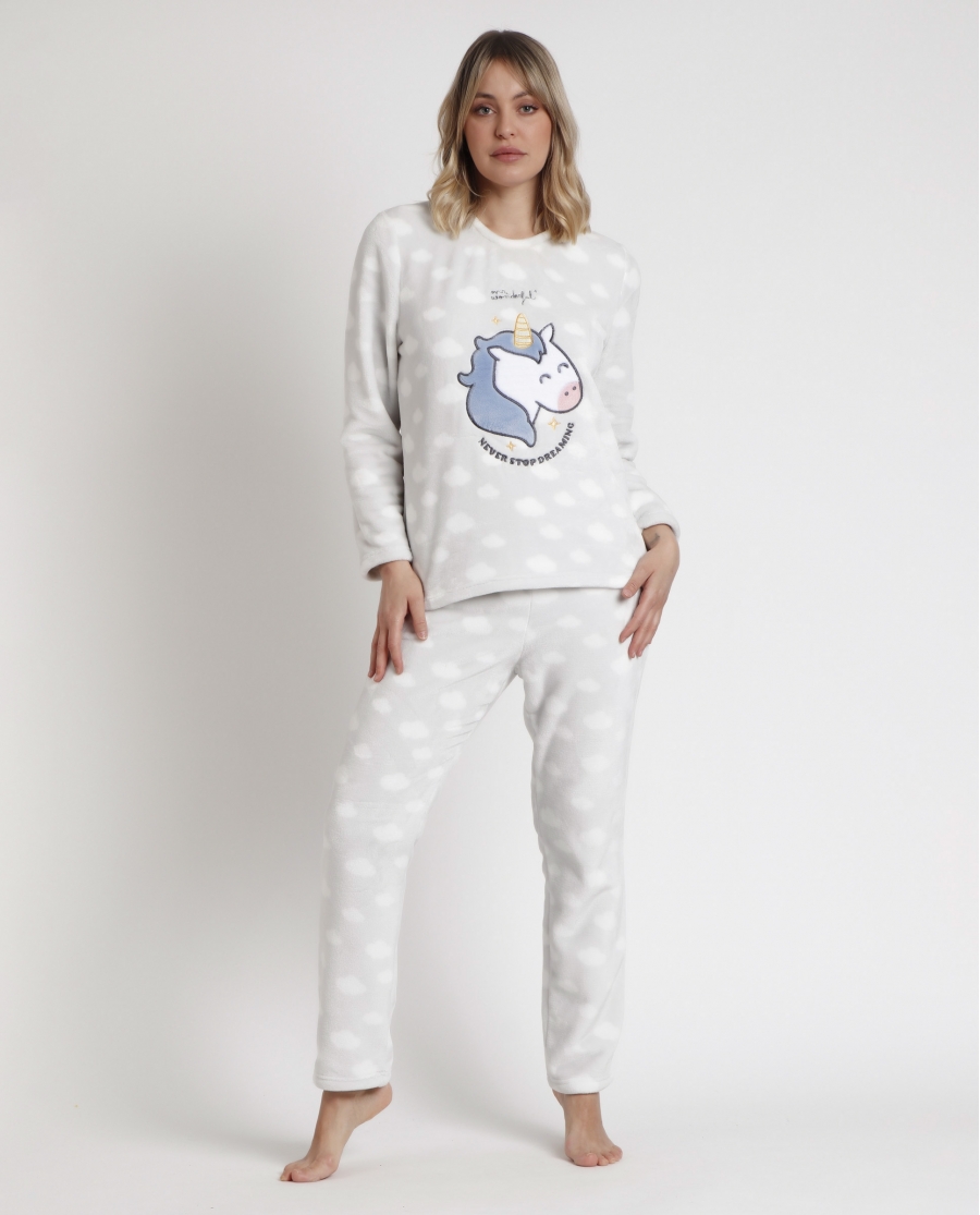 MR WONDERFUL Pijama Calentito Corel Manga Larga Selfie para Mujer GRIS