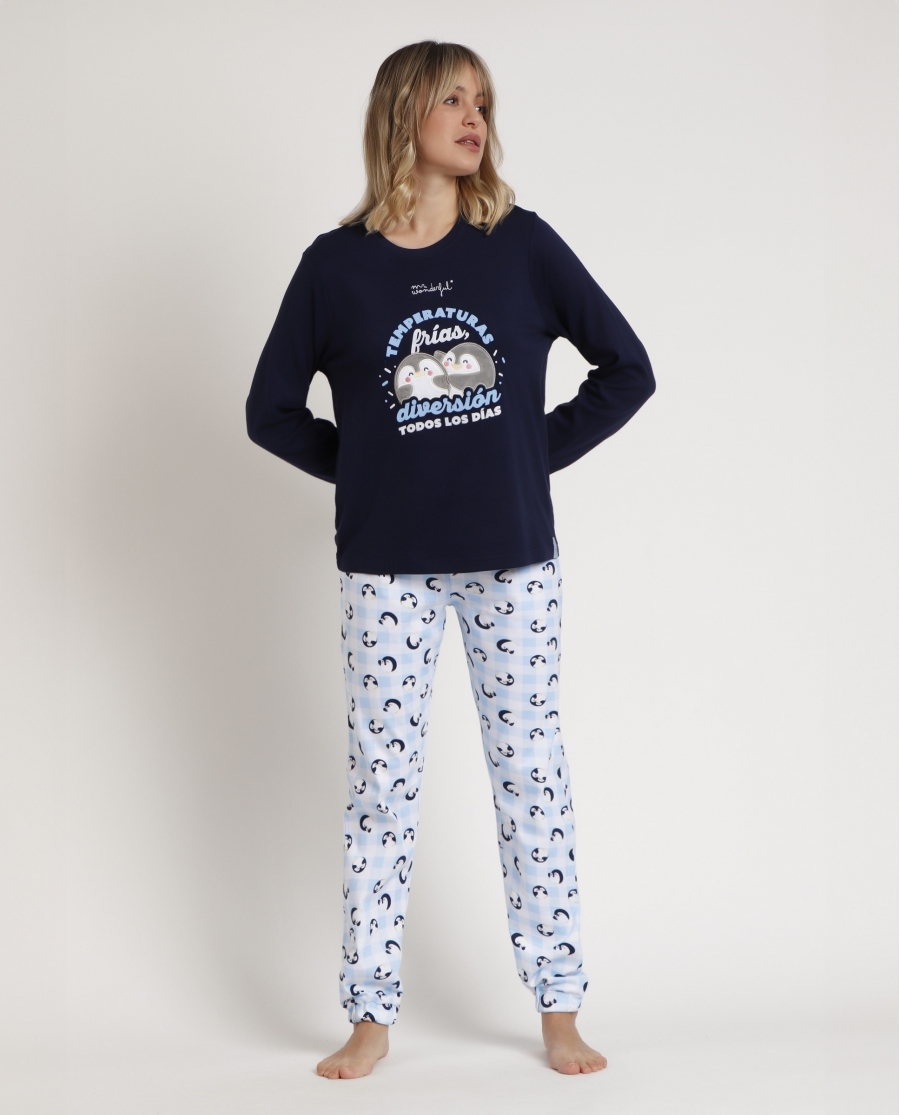 MR WONDERFUL Pijama Manga Larga Temperaturas Frías para Mujer AZUL