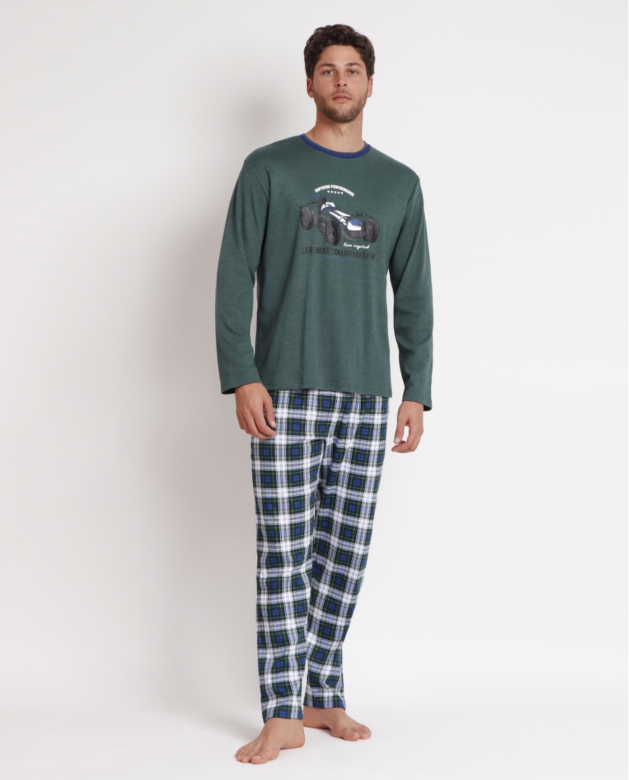 ADMAS Pijama Manga Larga Born To Ride para Hombre VERDE BOTELLA