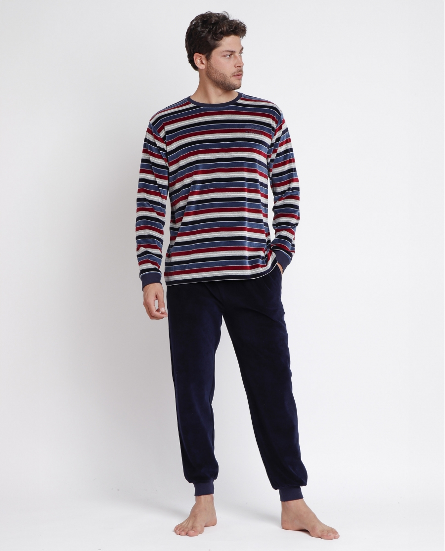 ADMAS MAGNIFIC Pijama Manga Larga Velour Stripes para Hombre MARINO