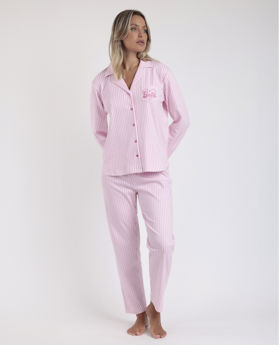 BARBIE Pijama Abierto Manga Larga Love Pink para Mujer ROSA