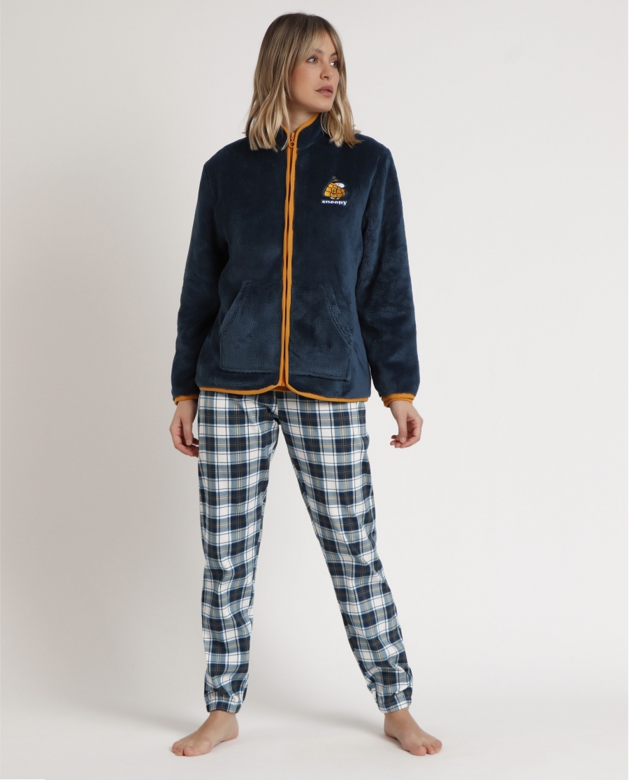 PEANUTS Bata Manga Larga Calentita Warm & Cozy para Mujer AZUL