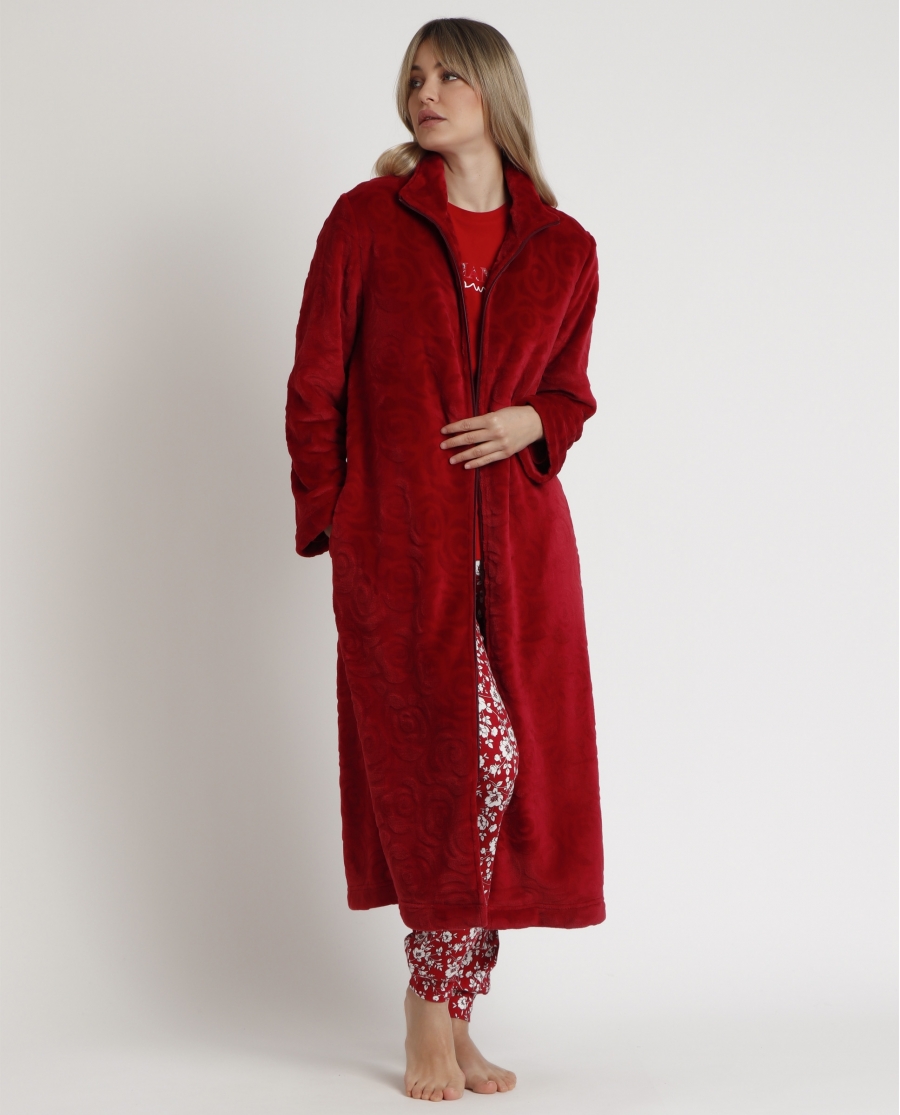 ADMAS GARDEN Bata Manga Larga Calentita Rosas Jacquard para Mujer ROJO